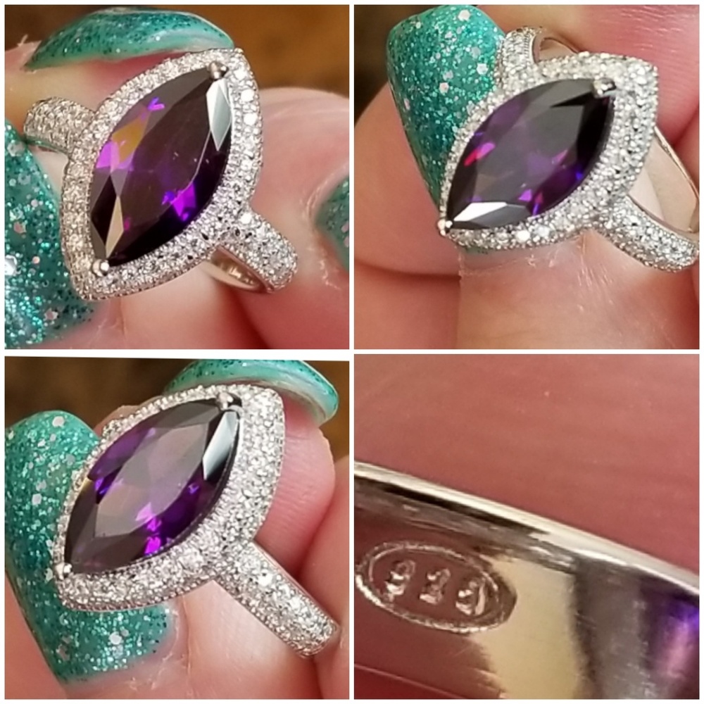 Genuine 4ct Amethyst/White Sapphires Ring Size 6